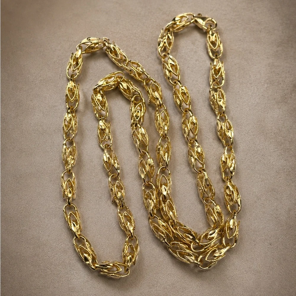 Gold Over 925 Sterling Silver Turkish Link Chain Men’s Necklace Size 24”